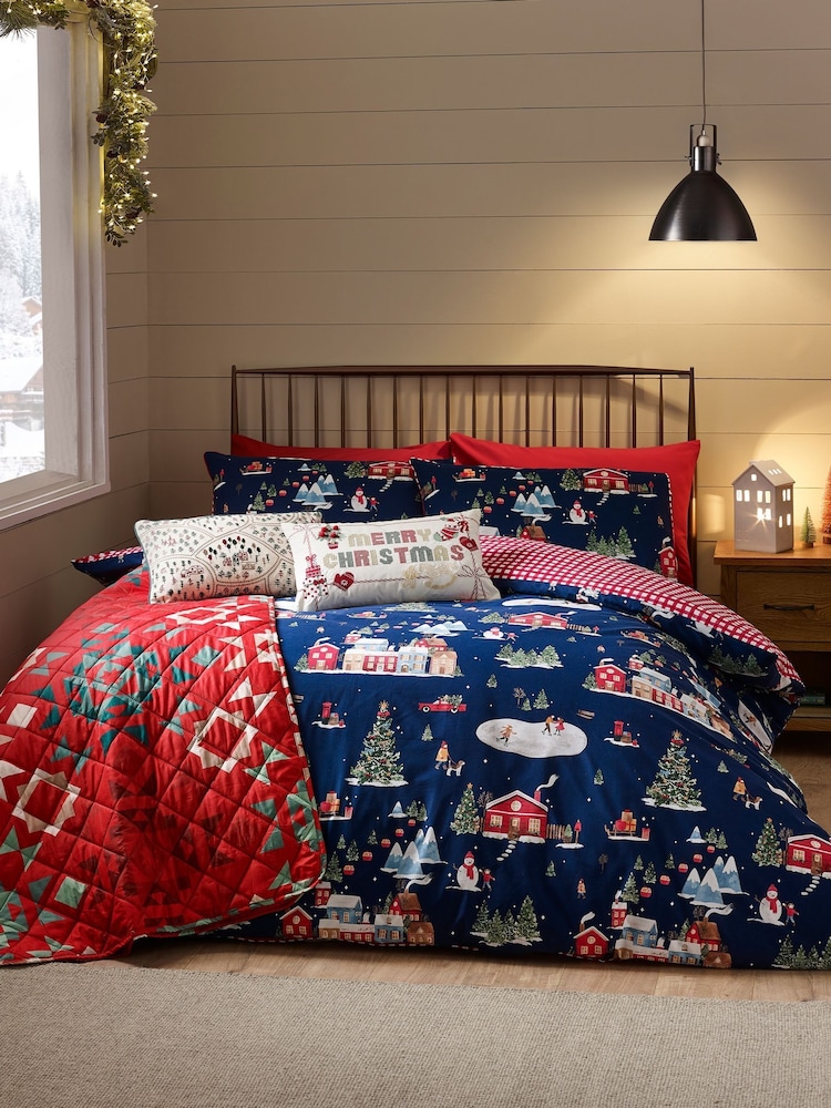Catherine Lansfield Blue Christmas Ski Village Reversible Duvet Cover Set - Image 1 of 5 Catherine Lansfield Blue Christmas Ski Village Reversible Duvet Cover Set - Image 1 of 5