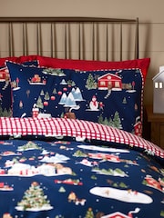 Catherine Lansfield Blue Christmas Ski Village Reversible Duvet Cover Set - Image 4 of 5