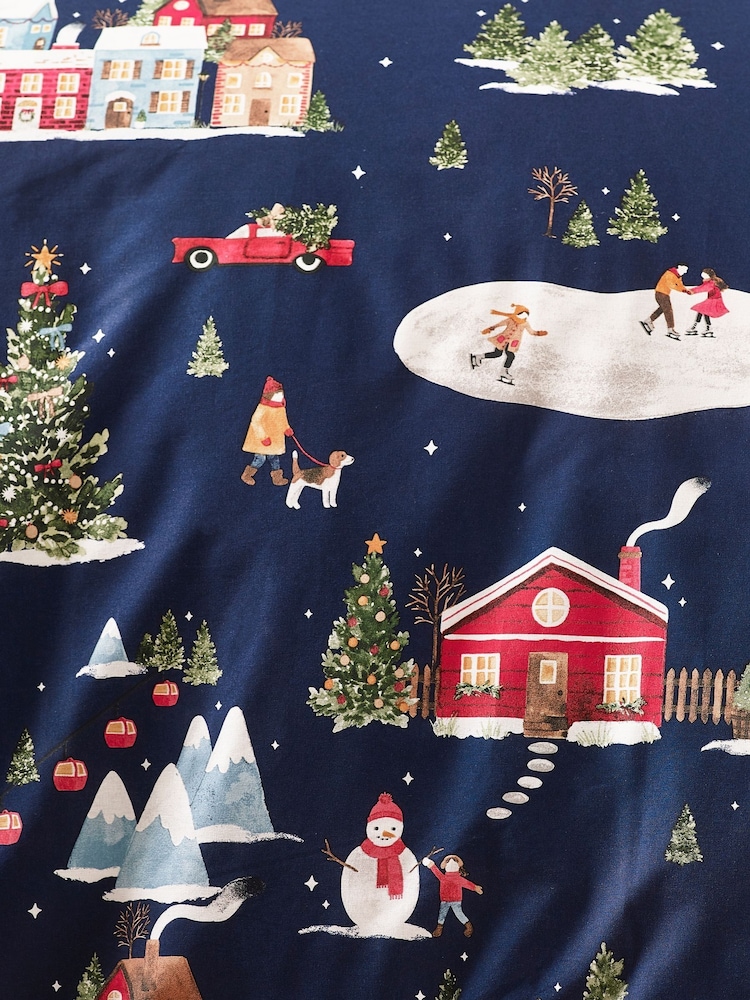 Catherine Lansfield Blue Christmas Ski Village Reversible Duvet Cover Set - Image 5 of 5