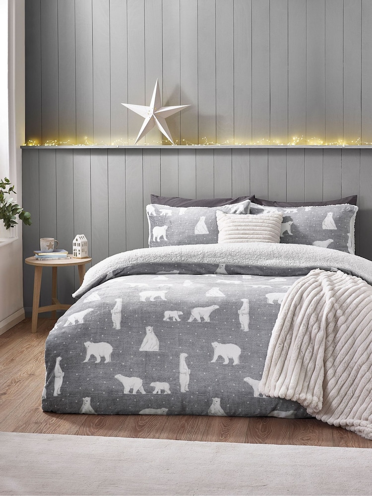 Catherine Lansfield Grey Cosy Polar Bear Soft Sherpa Duvet Cover Set - Image 1 of 4 Catherine Lansfield Grey Cosy Polar Bear Soft Sherpa Duvet Cover Set - Image 1 of 4