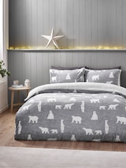 Catherine Lansfield Grey Cosy Polar Bear Soft Sherpa Duvet Cover Set - Image 2 of 4
