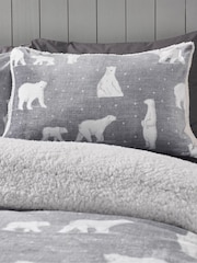 Catherine Lansfield Grey Cosy Polar Bear Soft Sherpa Duvet Cover Set - Image 3 of 4