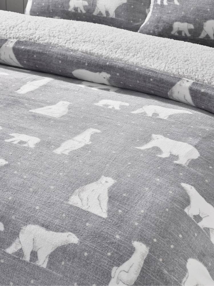Catherine Lansfield Grey Cosy Polar Bear Soft Sherpa Duvet Cover Set - Image 4 of 4 Catherine Lansfield Grey Cosy Polar Bear Soft Sherpa Duvet Cover Set - Image 4 of 4