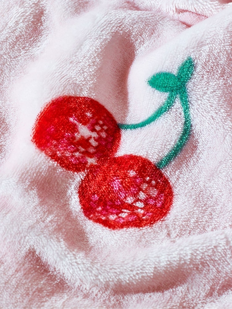 Catherine Lansfield Pink Oversized Disco Cherries Cosy Fleece Blanket Throw - Image 2 of 3 Catherine Lansfield Pink Oversized Disco Cherries Cosy Fleece Blanket Throw - Image 2 of 3