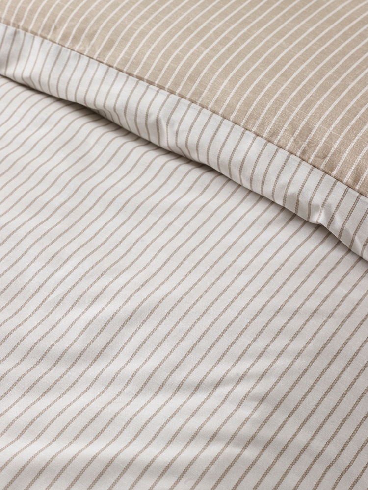 Catherine Lansfield Natural Oxford Pinstripe Reversible Duvet Cover Set - Image 5 of 5 Catherine Lansfield Natural Oxford Pinstripe Reversible Duvet Cover Set - Image 5 of 5