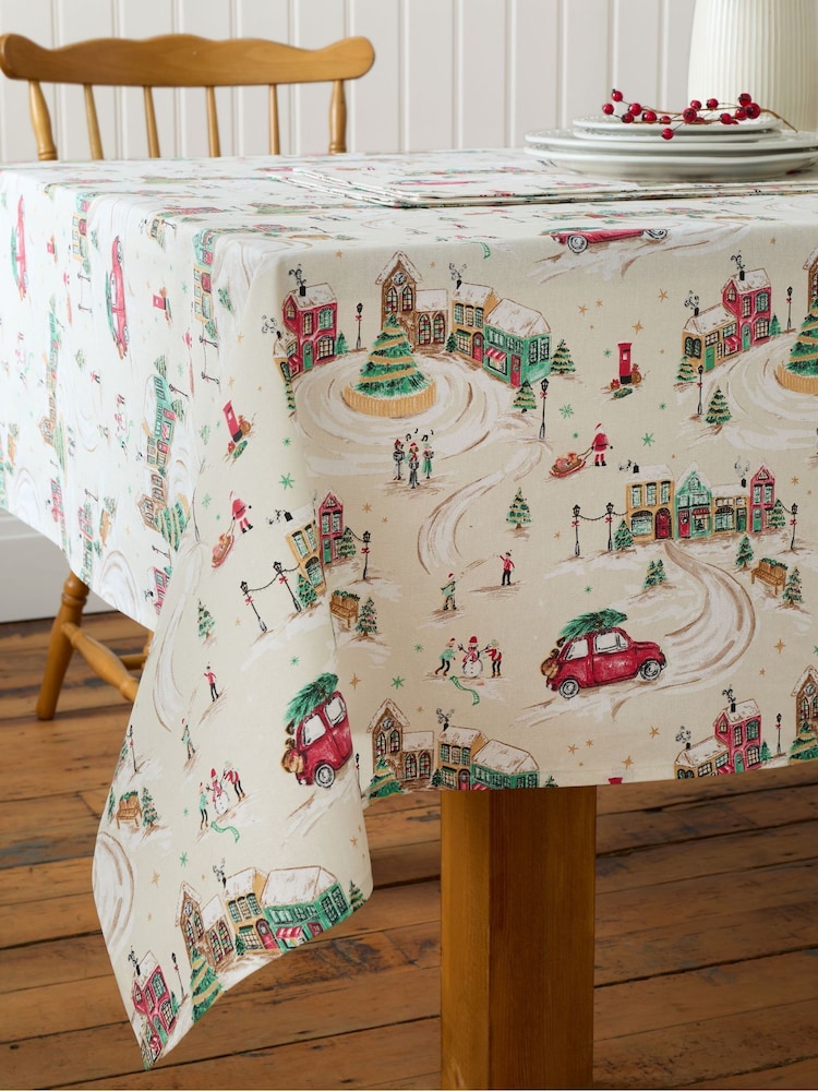 Catherine Lansfield Natural Christmas Town Cotton Table Cloth - Image 1 of 2