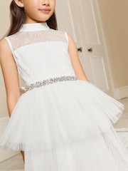 Lipsy White Holy Communion Embellished Tulle Peplum Occasion Dress (7-11yrs) - Image 2 of 5