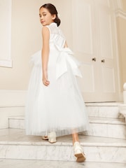 Lipsy White Holy Communion Embellished Tulle Peplum Occasion Dress (7-11yrs) - Image 3 of 5
