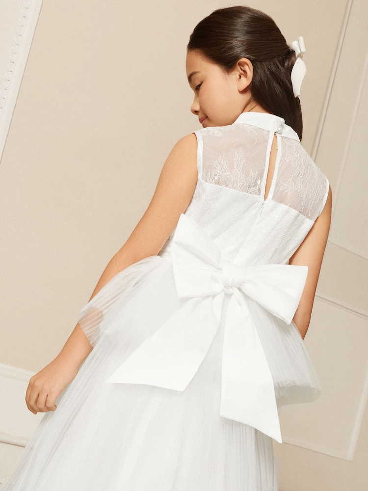 Lipsy White Holy Communion Embellished Tulle Peplum Occasion Dress (7-11yrs) - Image 5 of 5
