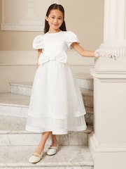 Lipsy White Holy Communion Heart Cut Out Tiered Occasion Dress (7-11yrs) - Image 1 of 5