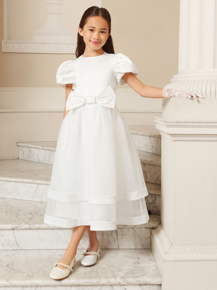 Lipsy White Holy Communion Heart Cut Out Tiered Occasion Dress (7-11yrs) - Image 1 of 5
