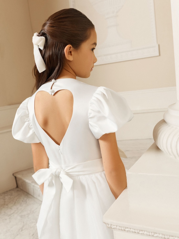 Lipsy White Holy Communion Heart Cut Out Tiered Occasion Dress (7-11yrs)