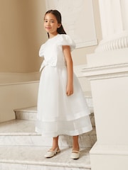 Lipsy White Holy Communion Heart Cut Out Tiered Occasion Dress (7-11yrs) - Image 5 of 5
