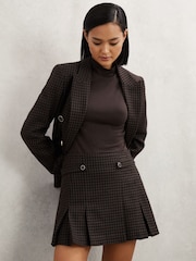 Reiss Black/Brown Elle Wool-Blend Check Mini Skirt - Image 1 of 6