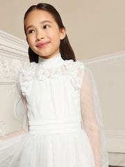 Lipsy White Holy Communion Long Sleeve Mesh Corsage Occasion Dress (7-11yrs) - Image 2 of 5