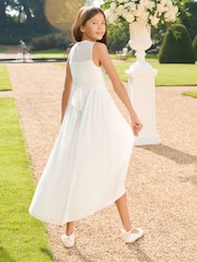 Lipsy Ivory White Mesh Flower Maxi Occasion Dress (5-16yrs) - Image 4 of 4