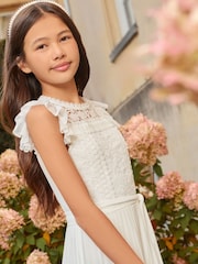 Lipsy White Lace Front Pleated Occasion Jumpsuit (5-16yrs) - Image 3 of 5