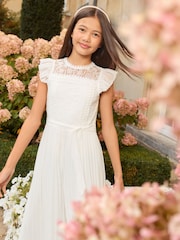 Lipsy White Lace Front Pleated Occasion Jumpsuit (5-16yrs) - Image 4 of 5