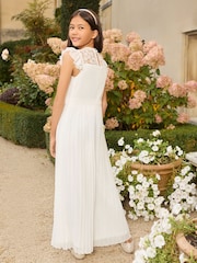 Lipsy White Lace Front Pleated Occasion Jumpsuit (5-16yrs) - Image 5 of 5