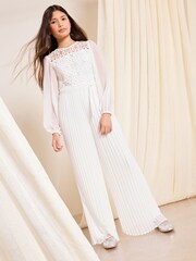 Lipsy White Lace 2-in-1 Pleated Occasion Jumpsuit (5-16yrs) - Image 1 of 4