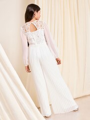 Lipsy White Lace 2-in-1 Pleated Occasion Jumpsuit (5-16yrs) - Image 2 of 4
