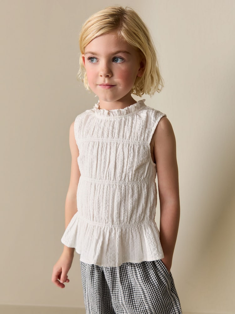 White Shirred Sleeveless Blouse (3-16yrs) - Image 1 of 3 White Shirred Sleeveless Blouse (3-16yrs) - Image 1 of 3