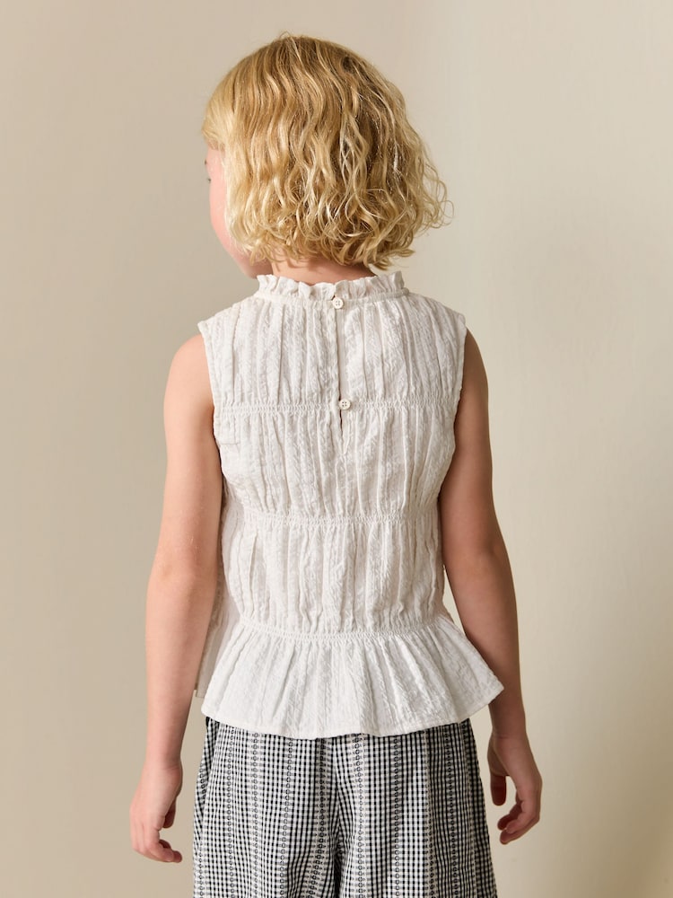 White Shirred Sleeveless Blouse (3-16yrs) - Image 3 of 3 White Shirred Sleeveless Blouse (3-16yrs) - Image 3 of 3