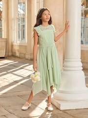 Lipsy Sage Green Lace Front Flutter Sleeve Occasion Dress (5-16yrs) - Image 2 of 5