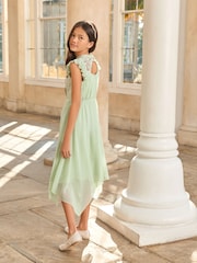 Lipsy Sage Green Lace Front Flutter Sleeve Occasion Dress (5-16yrs) - Image 3 of 5