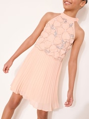 Lipsy Pink Embellished Pleated Mini Occasion Dress (5-16yrs) - Image 1 of 4