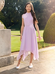 Lipsy Lilac Purple Embellished Flower Hanky Hem Occasion Dress (5-16yrs) - Image 3 of 5