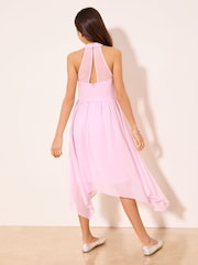 Lipsy Pink Embellished Hanky Hem Halter Occasion Dress (7-16yrs) - Image 5 of 5