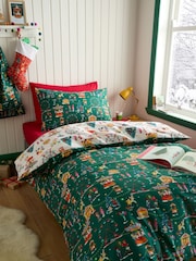Belle & Boo Green Christmas Fairground Reversible Duvet Cover Set - Image 2 of 5