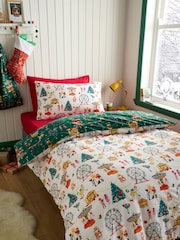 Belle & Boo Green Christmas Fairground Reversible Duvet Cover Set - Image 3 of 5