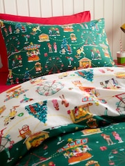 Belle & Boo Green Christmas Fairground Reversible Duvet Cover Set - Image 4 of 5