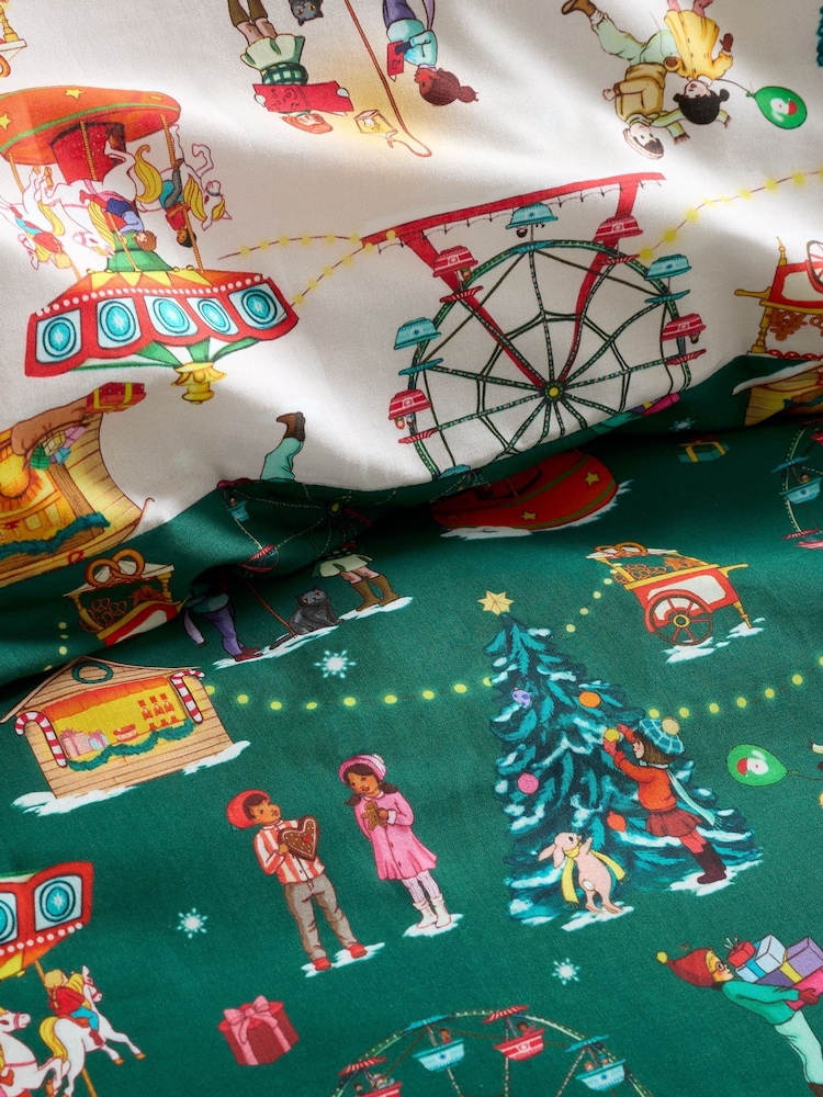 Belle & Boo Green Christmas Fairground Reversible Duvet Cover Set - Image 5 of 5