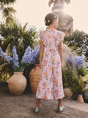 Lilac Purple Short Sleeve Pleated Ruffle Jumpsuit (3-16yrs) - Image 2 of 3