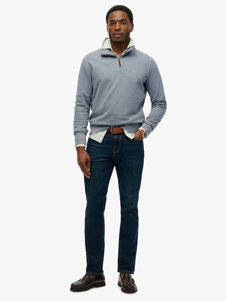 Superdry Blue Classic Essential Half Zip Jumper - Image 1 of 4 Superdry Blue Classic Essential Half Zip Jumper - Image 1 of 4