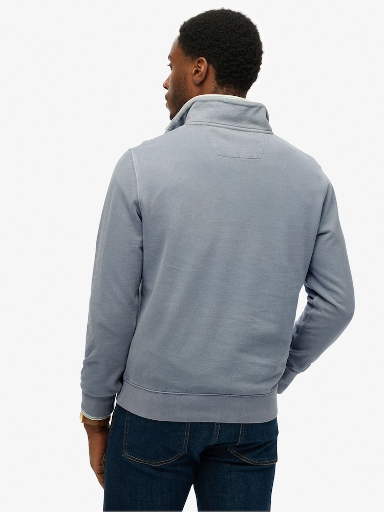 Superdry Blue Classic Essential Half Zip Jumper - Image 2 of 4 Superdry Blue Classic Essential Half Zip Jumper - Image 2 of 4