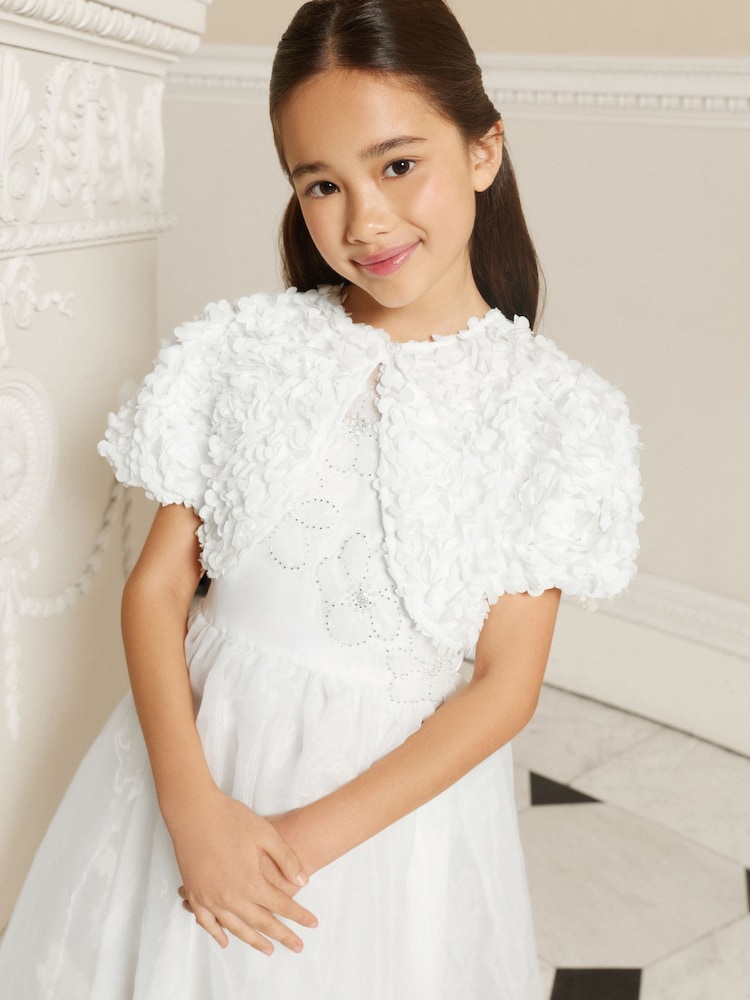 Lipsy White 3D Flower Occasion Bolero Cardigan (5-16yrs) - Image 1 of 4 Lipsy White 3D Flower Occasion Bolero Cardigan (5-16yrs) - Image 1 of 4