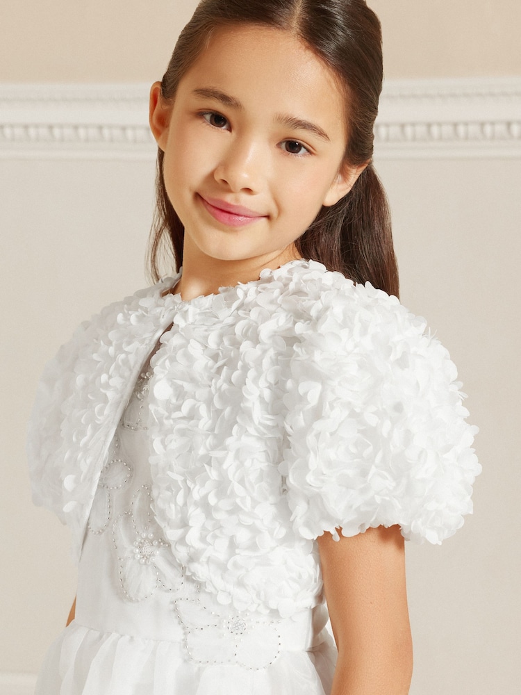 Lipsy White 3D Flower Occasion Bolero Cardigan (5-16yrs) - Image 2 of 4 Lipsy White 3D Flower Occasion Bolero Cardigan (5-16yrs) - Image 2 of 4