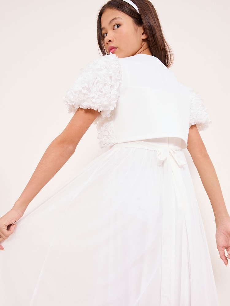 Lipsy White 3D Flower Occasion Bolero Cardigan (5-16yrs) - Image 4 of 4 Lipsy White 3D Flower Occasion Bolero Cardigan (5-16yrs) - Image 4 of 4