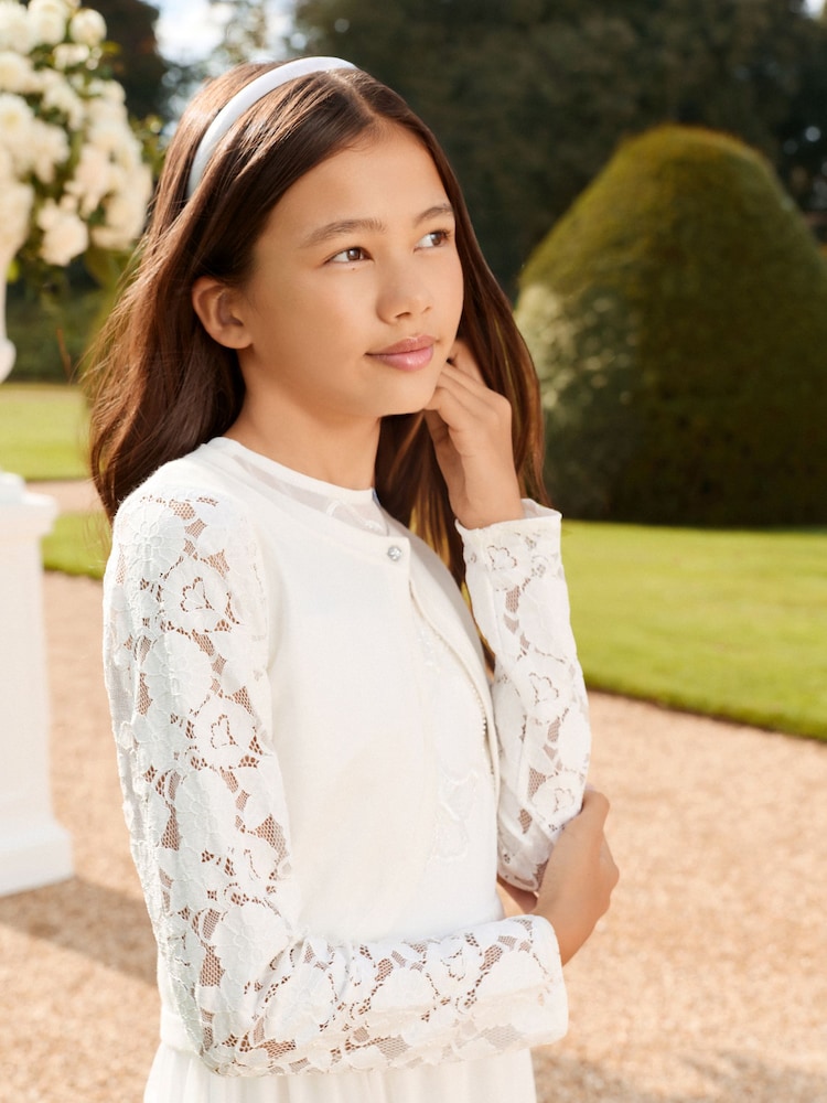 Ivoriu din dantelă - Cardigan bolero pentru ocazie Lipsy (5-16ani) - Imaginea 2 din 4