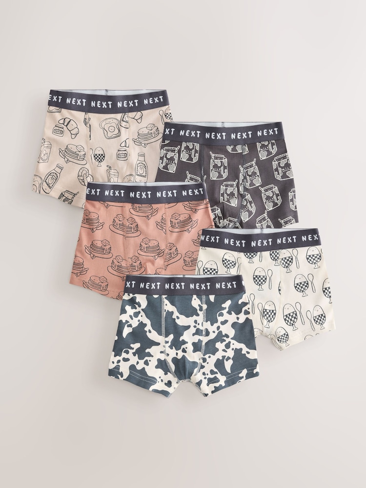 Neutral/Black Cow Print Brunch Junior Character Trunks 5 Pack (1.5-16yrs) - Image 1 of 9 Neutral/Black Cow Print Brunch Junior Character Trunks 5 Pack (1.5-16yrs) - Image 1 of 9