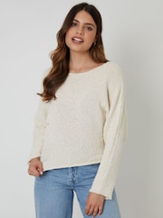 Threadbare Natural Popcorn Knit Slash Neck Jumper - Image 1 of 4