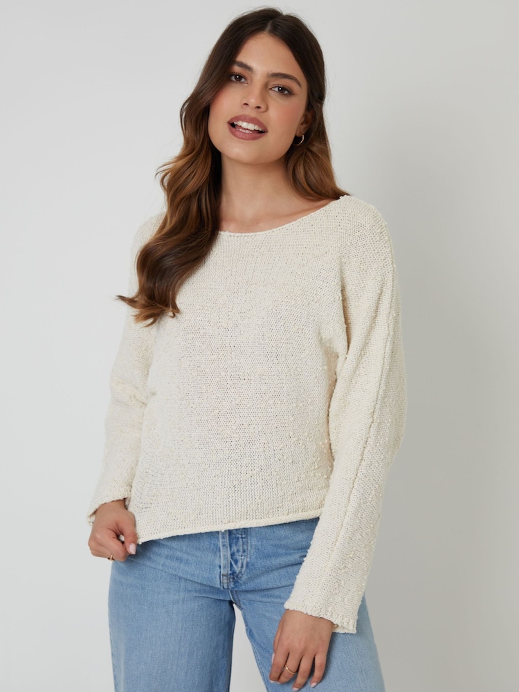 Threadbare Natural Popcorn Knit Slash Neck Jumper - Image 1 of 4 Threadbare Natural Popcorn Knit Slash Neck Jumper - Image 1 of 4