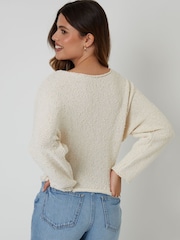 Threadbare Natural Popcorn Knit Slash Neck Jumper - Image 2 of 4