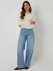 Threadbare Natural Popcorn Knit Slash Neck Jumper - Image 3 of 4
