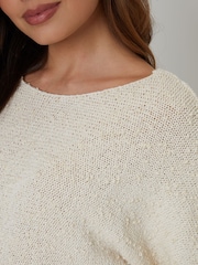 Threadbare Natural Popcorn Knit Slash Neck Jumper - Image 4 of 4