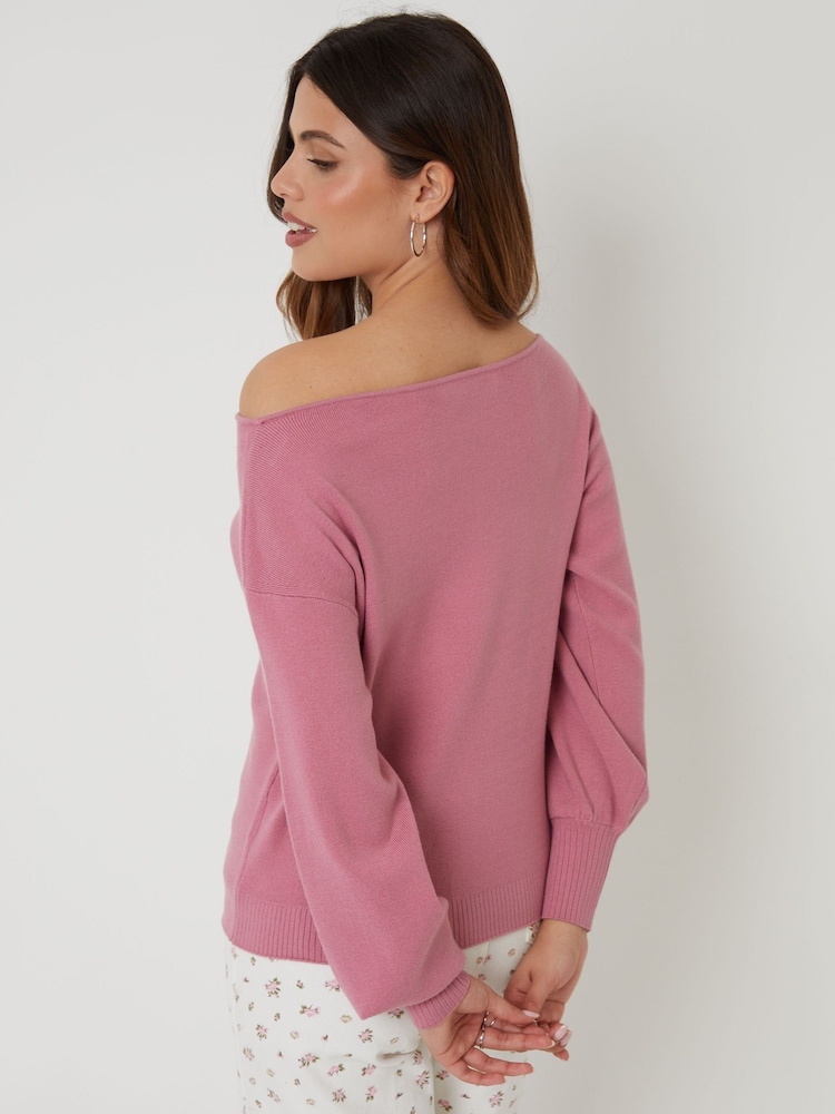 Threadbare Pink Soft Slash Neck Jumper - Image 4 of 4